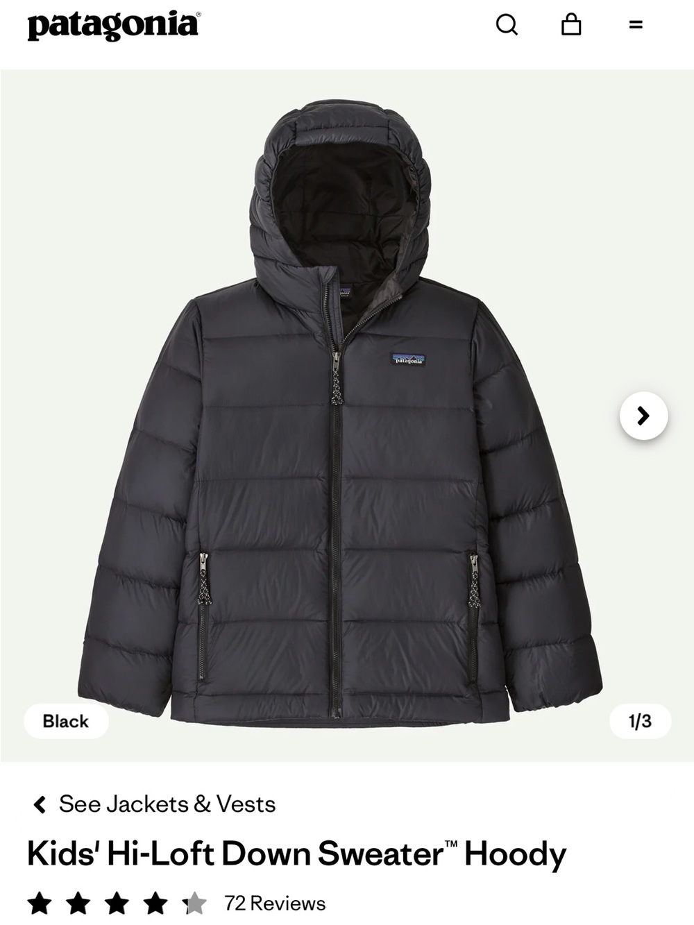 Patagonia Hi-Loft Black Puffer Hoody Jacket - Large